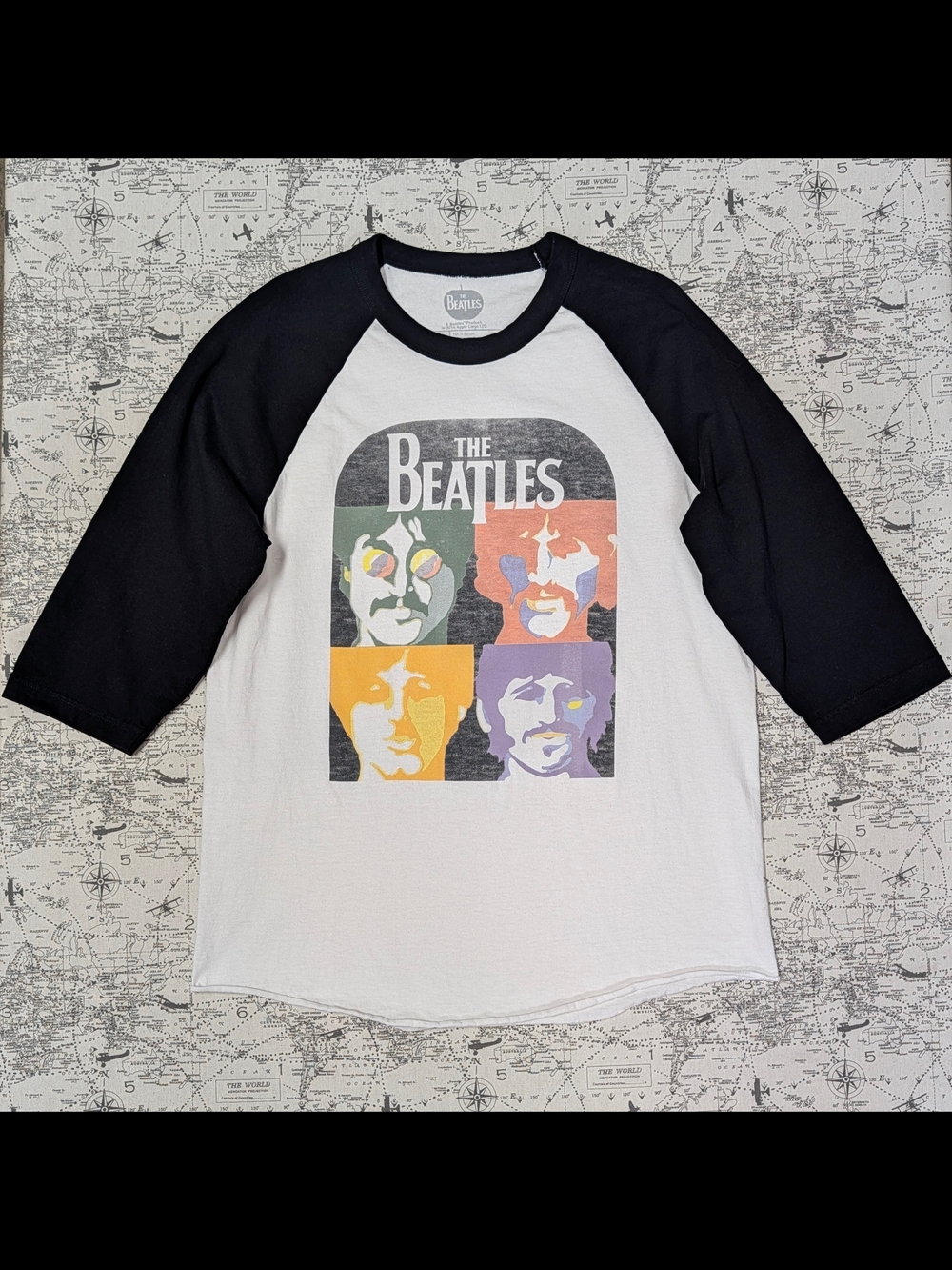 2016 The Beatles Psychedelic Pop Art Raglan Tee Size Large